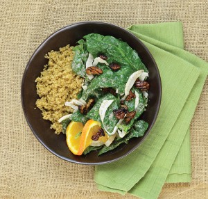 Spinach Salad Bowl with Warm Pecan Dressing from Vegan Bowls by Zsu Dever